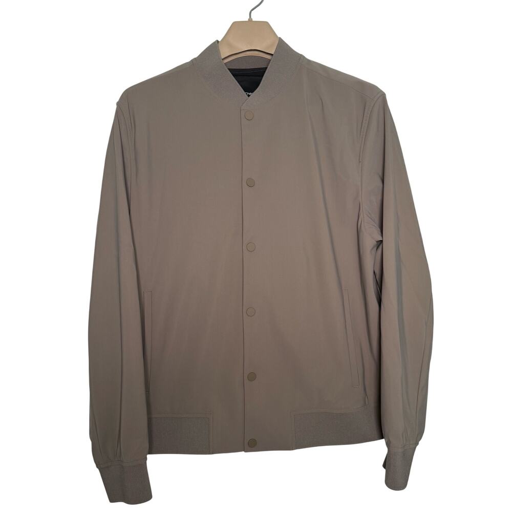 Theory Murphy Bomber Jacket in Precision Ponte Morel Tan Size LARGE Snap Front